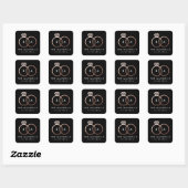 Sticker Carré Rose Gold Mariage anneau Monogramme Nom Date Noir (Feuille)