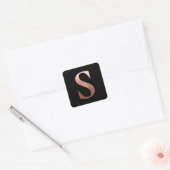 Sticker Carré Rose Gold Métal Brossé Monogramme S Noir (Enveloppe)