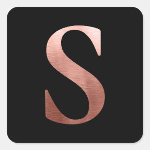 Sticker Carré Rose Gold Métal Brossé Monogramme S Noir