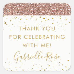 Sticker Carré Rose Gold Parties scintillant Merci Favoriser Étiq