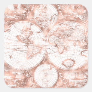 Sticker Carré Rose Gold Pink MetParties scintillant Carte du mon