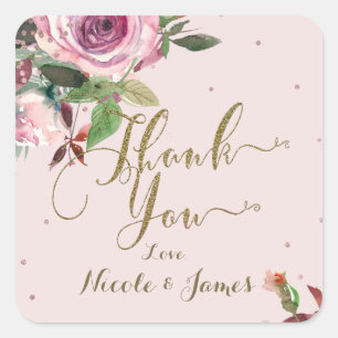 Sticker Carré Rose Gold Rose Pâle Fleurie Moderne Cadeau de Reme