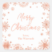 Sticker Carré Rose Gold Snowflakes Joyeux Noël (Devant)