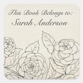 Sticker Carré Rose Jardin Plate de livre Floral Ce livre apparti