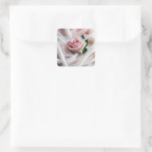 Sticker Carré Rose Mariage rose sur Tulle (Sac)