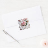 Sticker Carré Rose Mariage rose sur Tulle (Enveloppe)