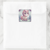 Sticker Carré Rose mignonne et violet poney dans la forêt pastel (Sac)