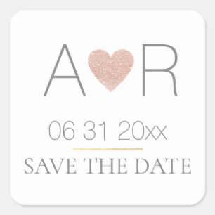 Sticker Carré rose moderne élégant coeur d'amour mariage monogra