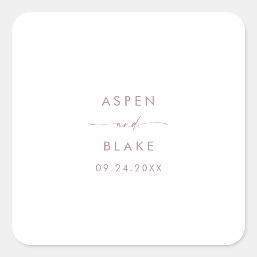 Sticker Carré Rose moderne Gold Script Mariage Enveloppe sceaux (Devant)