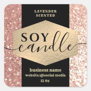 Sticker Carré Rose moderne or scintille brillance soy chandelle