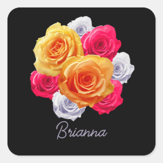 Sticker Carré Rose Motif en fleurs personnalisé