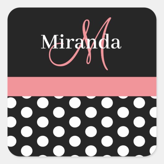 Sticker Carré rose noir blanc Polka point Monogram (Devant)