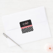 Sticker Carré rose noir blanc Polka point Monogram (Enveloppe)