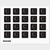 Sticker Carré Rose noir Monogramme or élégant Script (Feuille)