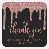 Sticker Carré Rose noir Parties scintillant or   Merci (Devant)