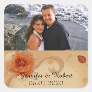 Sticker Carré Rose orange dans l'autocollant Favor Mariage de au