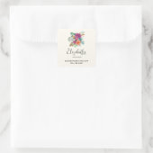 Sticker Carré Rose, orange et blanc Roses Florales (Sac)