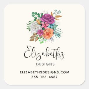 Sticker Carré Rose, orange et blanc Roses Florales