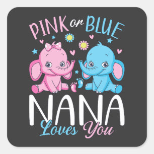 Sticker Carré Rose Ou Bleu Nana Vous Aime Bébé Eléphant