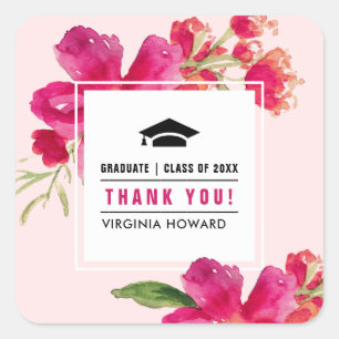 Sticker Carré Rose pâle Fuchsia Aquarelle Florale Graduation