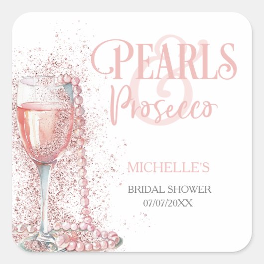 Sticker Carré Rose Pâle Moderne Paillettes Perles et Prosecco (Devant)