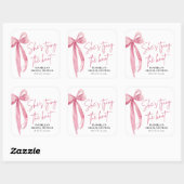 Sticker Carré Rose Pâle Nœud Elle Se Marie Réception de Mariage (Feuille)