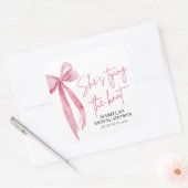 Sticker Carré Rose Pâle Nœud Elle Se Marie Réception de Mariage (Enveloppe)