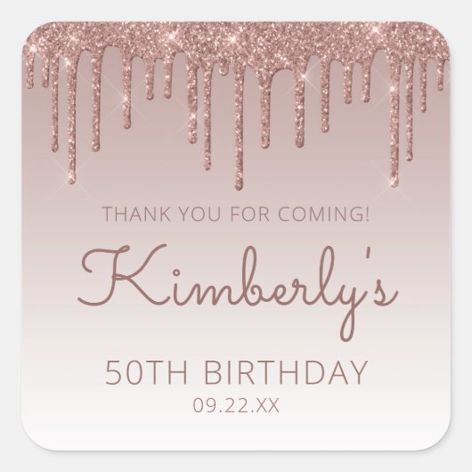 Sticker Carré Rose Parties scintillant or Drip 50e anniversaire (Devant)