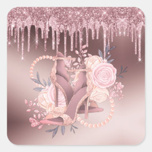 Sticker Carré Rose Parties scintillant or  retraite surprise
