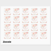 Sticker Carré Rose Poudré Élégant Fleurs Bébé Mariage Anniversai (Feuille)