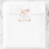 Sticker Carré Rose Poudré Élégant Fleurs Bébé Mariage Anniversai (Sac)