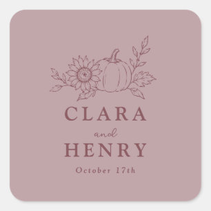 Sticker Carré Rose Poussiéreuse Citrouille Soleil Mariage Carré