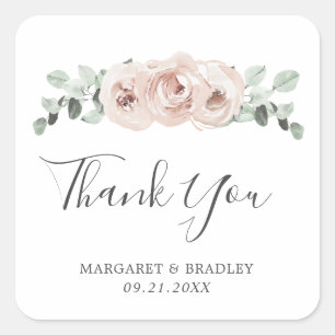 Sticker Carré Rose Poussiéreuse Floral Élégant Mariage Aquarelle