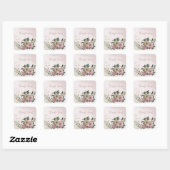 Sticker Carré rose romantique & fleurs de champagne merci (Feuille)