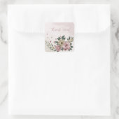 Sticker Carré rose romantique & fleurs de champagne merci (Sac)