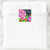 Sticker Carré Rose rose avec aquarelle orange (Sac)