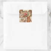 Sticker Carré Rose Rose de panier mignon Cherub Angel (Sac)