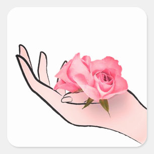 Sticker Carré Rose rose en main