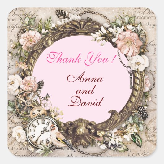 Sticker Carré Rose Rose Luxe Moderne Rose Ajouter Votre Texte Ca (Devant)