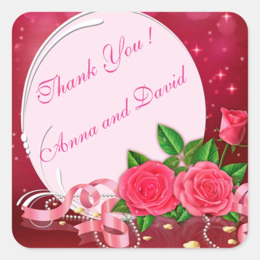 Sticker Carré Rose Rose Luxueuse Moderne Rose Ajoutez Votre Text (Devant)