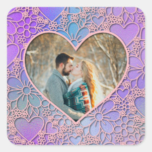 Sticker Carré Rose rose moderne Coeur floral Romantique Valentin