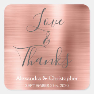 Sticker Carré Rose Rose Or Chic Metallic Love & Thanks