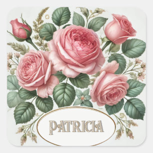 Sticker Carré Rose rose vintage Floral Élégant