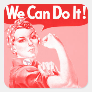Sticker Carré Rose Rosie le Riveter "Nous pouvons le faire !" Af