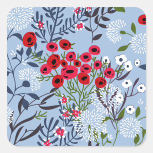 Sticker Carré Rose rouge Bleu Blancs
