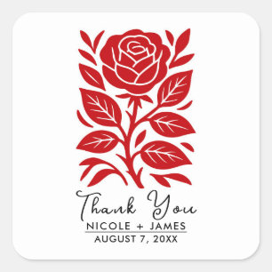 Sticker Carré Rose rouge et noir Floral Mariage Moderne Fête