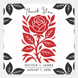 Sticker Carré Rose rouge et noire Fleurs Mariage moderne Shower