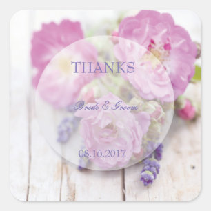 Sticker Carré Rose sauvage et Mariage d'été Lavender Merci