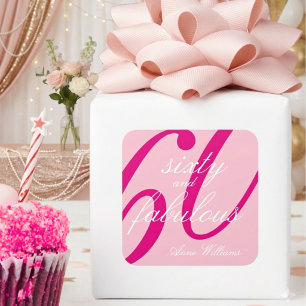 Sticker Carré Rose Soixante ans et Incroyable Écriture 60e Anniv
