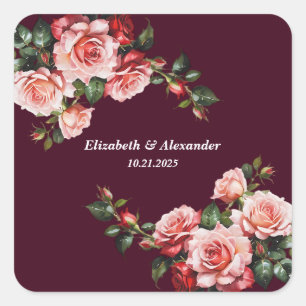 Sticker Carré Rose sombre et rouge roses mariage bordeaux